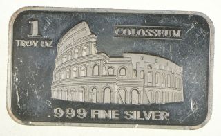 Rare Silver 31.  2 Grams Colosseum Bar.  999 Fine Silver 329