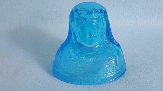 Very Rare 1890s Thomas Kidd Pressed Aqua Glass Queen Victoria Bust Paperweight