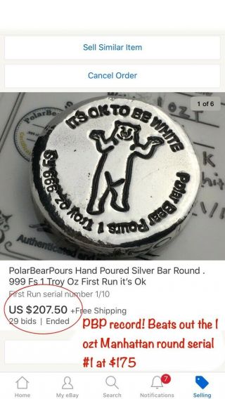 PBP Rare Hand Poured Silver Bar Round Bullion.  999 FS 1 Troy Oz Its Ok To Be Whi 4