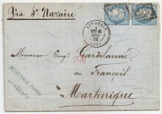 1872 France To Martinique Cover,  Rare Paquebot Cancel,  Scarce Destination