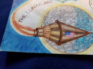 Rare 1969 Fdc Ralph Dyer Hand Painted,  Space,  Nasa,  Apollo 8 The Lunar Age