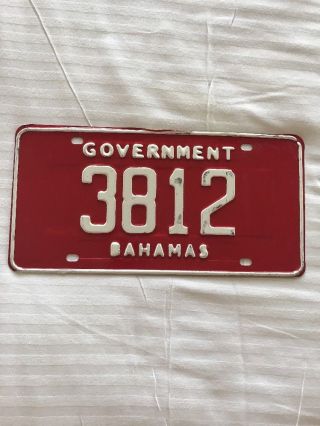 Rare Red Bahamas Government License Plate Expired 3812 Collectible