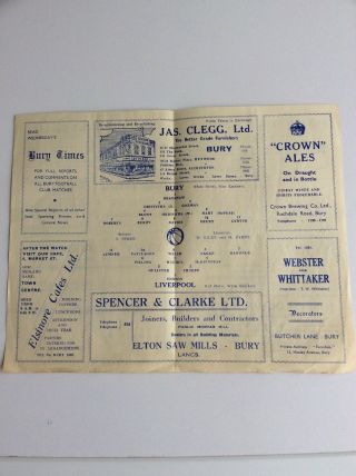 Bury V.  Liverpool Football Programme 1944 Rare 3