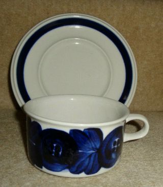 Rare Vintage Signed Arabia Finland Ruija Blue Anemone Cup & Saucer