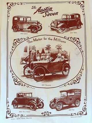 Austin 7 Seven ©1986 Merely Motoring Large Cotton Advertising Tea Towel Rare