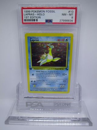 Psa 8 Nm - Mt Lapras 1st Edition Holo Rare Pokemon Card 10/62  M12