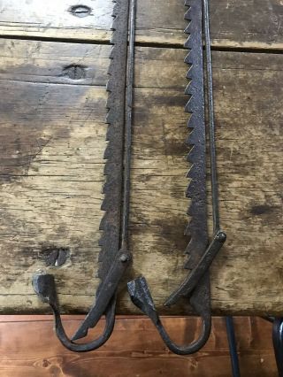 RARE PAIR Early Antique Iron Trammel Loom Hanging Candle Holders Lights AAFA 2