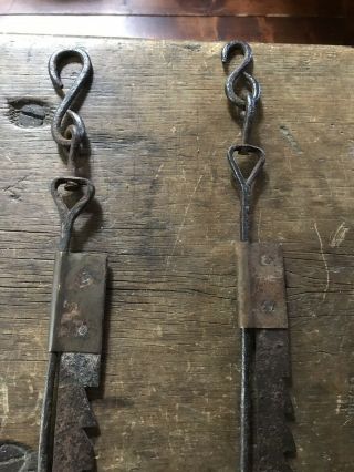 RARE PAIR Early Antique Iron Trammel Loom Hanging Candle Holders Lights AAFA 6