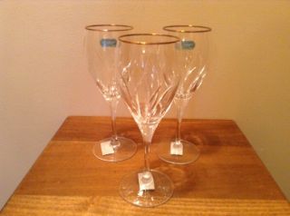 3 Vintage Jg Durand France Agena Gold Crystal Wine Glasses Rare