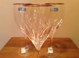 3 vintage JG Durand France Agena Gold crystal wine glasses RARE 2