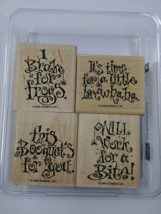 Stampin Up Just Between Friends Wood Rubber Stamp Set Of 4 Rare Halloween Saying