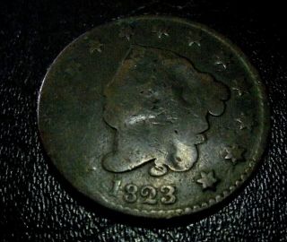 Rare Semi Key Date 1823 Large Cent Coronet Head 1c Penny Type Coin Great Shape