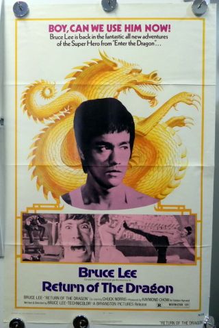 " Return Of The Dragon " 1974 Staring Bruce Lee Rare 27 " X41 " Movie Poster