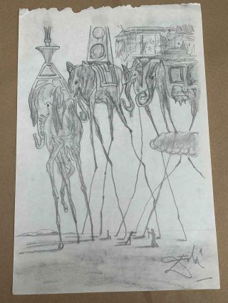 Salvador Dali Drawing On Paper Signed & Stamped Rare