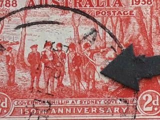 Rare 1937 Australia 2d Scarlet NSW 150th stamps Man with tail variety 2
