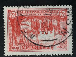 Rare 1937 Australia 2d Scarlet NSW 150th stamps Man with tail variety 3