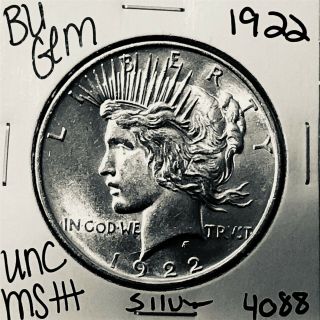 1922 P Bu Gem Peace Silver Dollar Unc Ms,  U.  S.  Rare Coin 4088