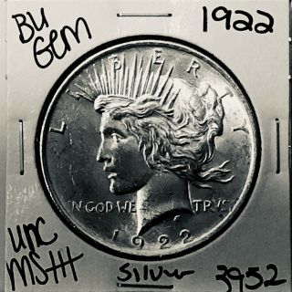 1922 P Bu Gem Peace Silver Dollar Unc Ms,  U.  S.  Rare Coin 3952