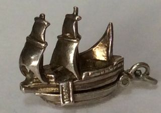 Lovely Rare Vintage Articulated Opening Silver Galleon Ship With Cargo Inside