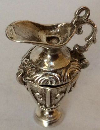 Unusual Rare Vintage Silver Bracelet Charm Of A Large Opening Ornate Jug Ewer