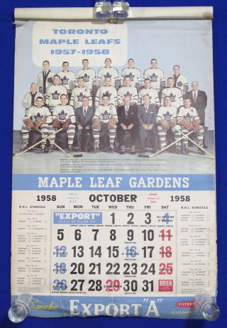 Rare 1958 - 59 Export " A " Toronto Maple Leafs Nhl Hockey Full Vintage Calendar