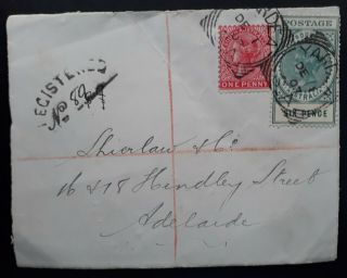 Rare 1907 South Australia Cover Front Ties 6d Gn Long Thick Postage Stamp Yardea