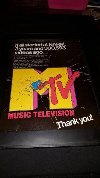 Mtv 3rd Anniversary 1984 Narm Rare Promo Poster Ad Framed 2