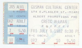 Rare Gregg Allman 7/9/82 Miami Fl Concert Ticket Stub Brothers Abb
