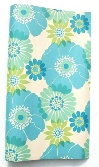 Rare Vtg 1970s Blue & Green Flowers Daisies Wallpaper Roll - Mcm