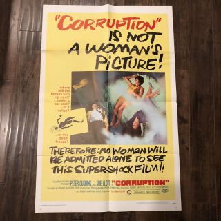 Corruption - 1968 Us One Sheet Poster Peter Cushing Rare Horror Hammer