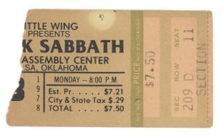 Mega Rare Black Sabbath & Van Halen 9/18/78 Tulsa Ok Ticket Stub Eddie