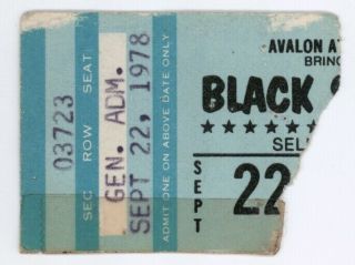 Rare Black Sabbath & Van Halen 9/22/78 Fresno Ca Selland Arena Ticket Stub