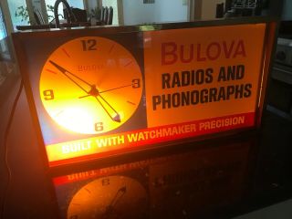 Vintage Bulova Advertising Clock Sign " Radios And Phonographs " Rare