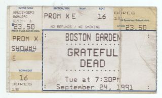 Rare Grateful Dead 9/24/91 Boston Garden Concert Ticket Stub