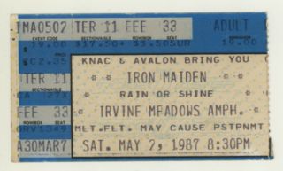 Rare Iron Maiden Waysted 5/2/87 Irvine Meadows Ca Ticket Stub