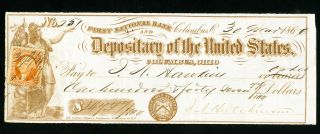 Us Rare 1861 Stamped Revenue Check