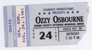 Rare Ozzy Osbourne & Def Leppard 8/24/81 Green Bay Wi Ticket Stub