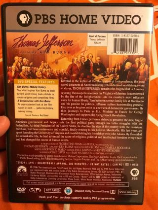 THOMAS JEFFERSON - A FILM BY KEN BURNS (1997) DVD OOP RARE (PBS,  2004) 2