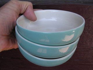 Winfield China Rare Set - Of - 3 X 5 " Turquoise Berry Bowls Pottery Mid - Century 1950