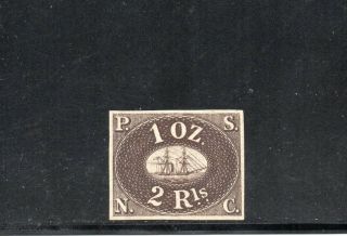 1857 Peru Sc 2,  2r Brown,  Pacific Steam Navigation, .  Proof,  Rare