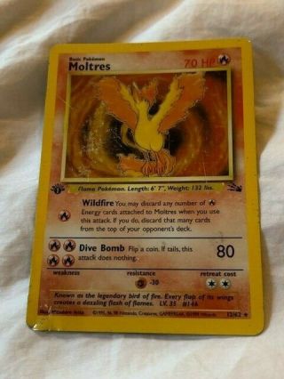 Moltres Pokemon Fossil 1st Edition Ultra Rare Holo 12/62 -