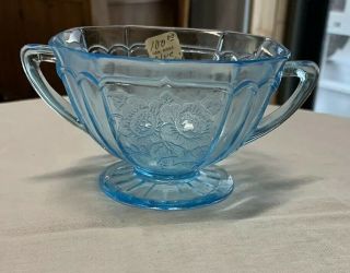 Rare Blue Mayfair Open Depression Glass Sugar Bowl