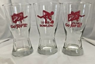 Vintage.  Rare.  Schlitz Beer.  ”go For It”.  Bowling Glasses (3).  Milwaukee