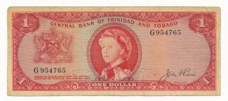 Trinidad & Tobago Dollar $1 P.  26 / 26a Rare Signature 1 Qeii Afine Note