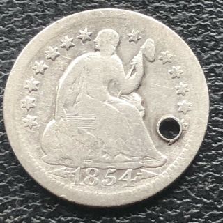 1854 O Seated Liberty Half Dime 5c Orleans Rare Circulated Holed 11572