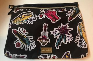 Betsey Johnson Graphic Pouch Laptop Case Make Up Kit Bag Patent Leather Xl Rare