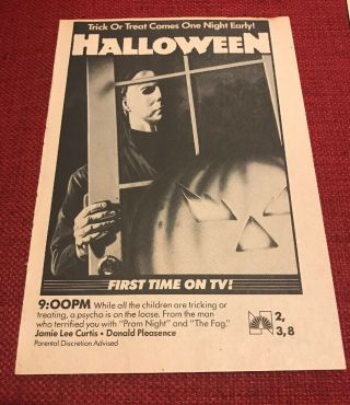 Very Rare : 1978 Halloween Movie 1st Time On Tv Guide Ad Michael Myers Horror