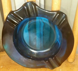 Vtg Mid Century Viking Glass Cobalt Blue Ashtray Chunky Glass Style Rare