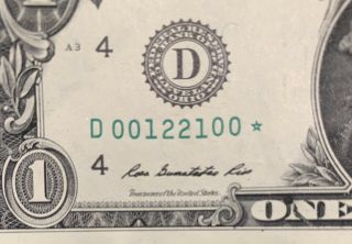 2013 D Series $1 One Dollar Bill Fancy Trinary Bookend Radar Rare Star Note Cool
