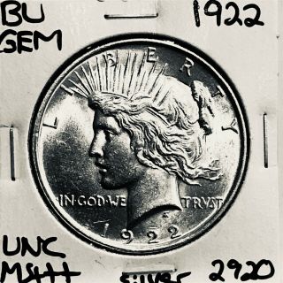1922 P Bu Gem Peace Silver Dollar Unc Ms,  U.  S.  Rare Coin 2920